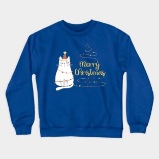 Cat Lovers Cute Holiday Cat Tree "Merry Christmas" Crewneck Sweatshirt